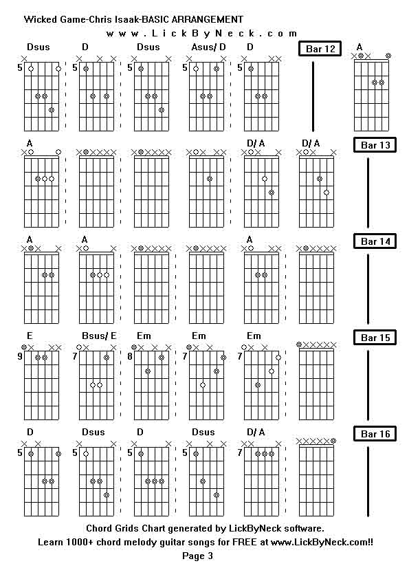 Chord Grids Chart of chord melody fingerstyle guitar song-Wicked Game-Chris Isaak-BASIC ARRANGEMENT,generated by LickByNeck software.